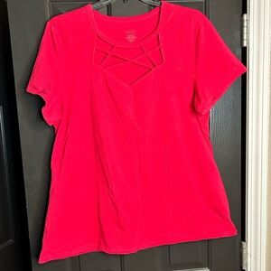 Torrid Hot Pink Fitted Tee with Strap Design on Chest